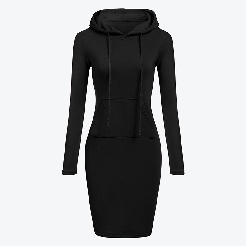 Women Knee-Length Hooded Long Sleeve Dress