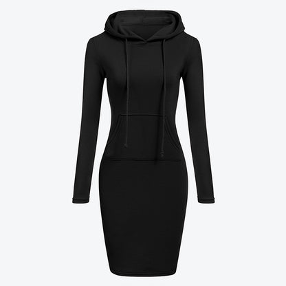 Women Knee-Length Hooded Long Sleeve Dress