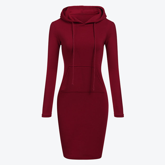 Women Knee-Length Hooded Long Sleeve Dress