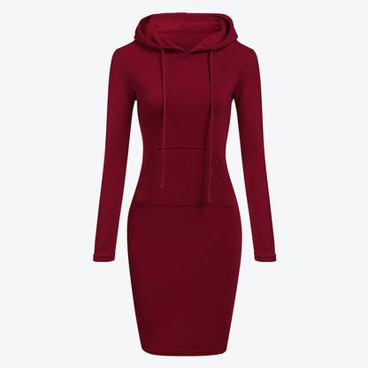 Women Knee-Length Hooded Long Sleeve Dress