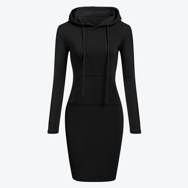 Women Knee-Length Hooded Long Sleeve Dress