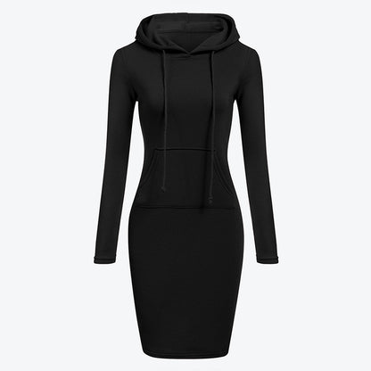 Women Knee-Length Hooded Long Sleeve Dress