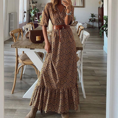 Women Boho Style V-Neck Floral Print Dress