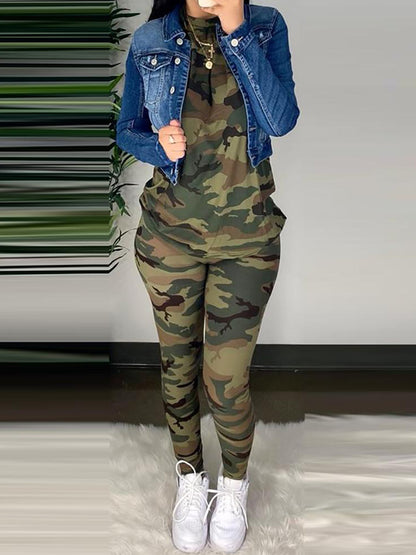 2020 Women Fashion Casual Two-Piece Camouflage Set