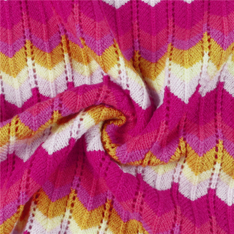 Women Stripe Knit Beach Bodycon Backless Long Sleeve Dress