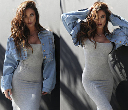 Women Lady Pencil Solid Color Backless Spaghetti Strap Dress